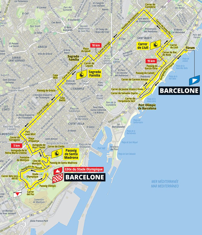 Route map for stage 1: Barcelona to Barcelona
