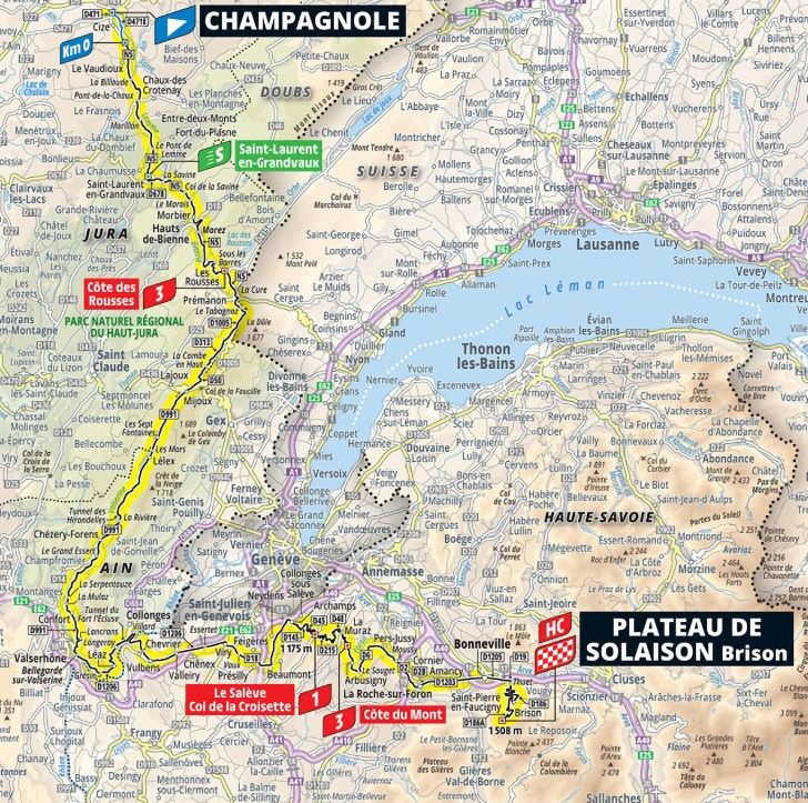 Route map for stage 15: Champagnole to Plateau de Solaison
