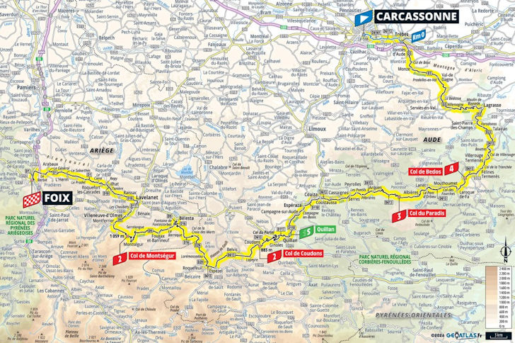 Route map for stage 4: Carcassonne to Foix