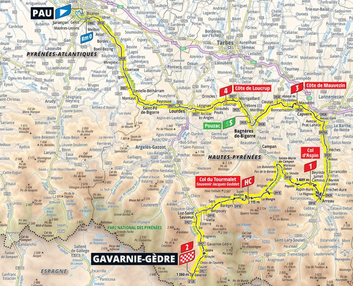Route map for stage 6: Pau to Gavarnie-Gèdre